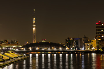 (東京都ｰ都市風景)新川から望む墨田方面の夜景５