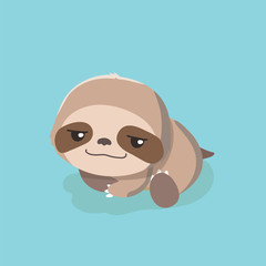 cute sloth on pastel background.