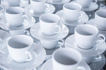 Empty cups of coffee or tea ready to break for the guests at events or conferences