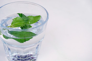 Glass of water with mint leaf