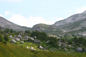 Fototapeta na wymiar big pretty mountain ridge, natural landscape photo with sky on background