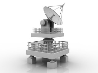 Satellite Dish and spaceship, 3d rendering
