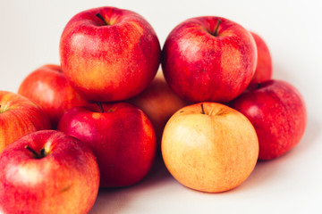 Fototapeta na wymiar Fresh ripe red apples on white background, vegetarian concept.