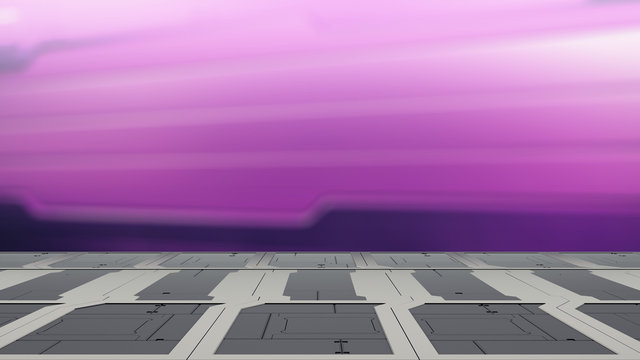 Closeup top sci-fi table with futuristic spaceship blur Background 3d illustration