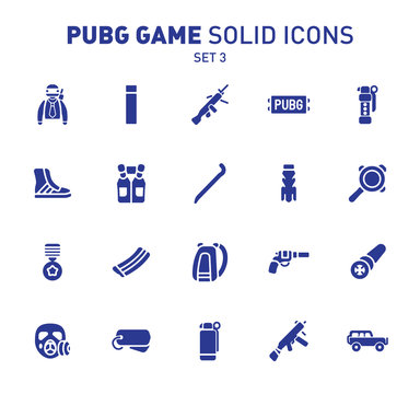PUBG game glyph icons. Vector illustration of combat facilities. Solid design. Set 3 of icons