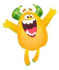 Fototapeta premium Cartoon furry monster. Halloween vector illustration of excited monster