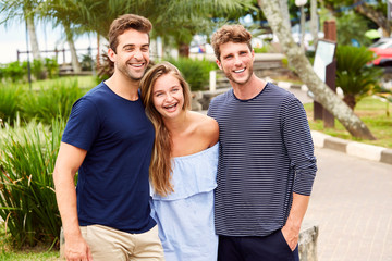 Obraz premium Three laughing friends having fun