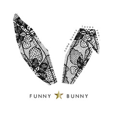 Bunny ears with floral lace in vector