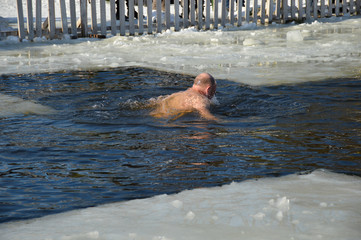 Winter swimming in the river