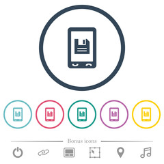 Mobile save data flat color icons in round outlines