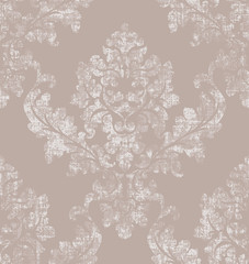 Rococo texture pattern Vector. Floral ornament decoration old effect. Victorian engraved retro design. Vintage fabric decor. Beige colors