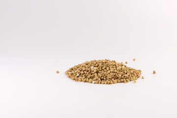 Green buckwheat heap Isolated on white background