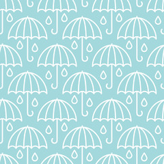 Retro Seamless Pattern Umbrellas Raindrops Turquoise