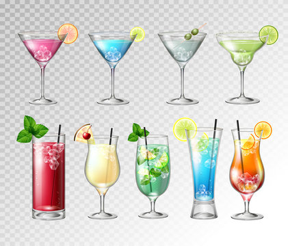 Set of Realistic cocktails  on transparent background. Vector illustration