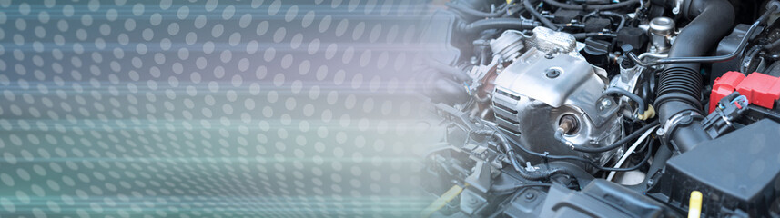 View of engine compartment. panoramic banner