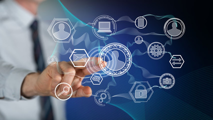 Man touching a social network concept