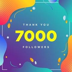 7000 or 7k, followers thank you colorful geometric background number. abstract for Social Network friends, followers, Web user Thank you celebrate of subscribers or followers and like