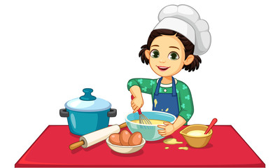 Cute little girl cooking vector illustration