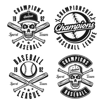 Set of four baseball vector black vintage emblems