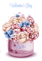 Colorful peony flowers watercolor bouquet Vector. floral decor invitation. Wedding ceremony events