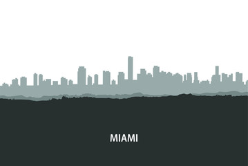 Miami, USA skyline. City silhouette with skyscraper buildings, with famous American landmarks. Urban architectural landscape. - Vector 