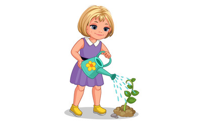 Cute little girl watering the plant vector illustration
