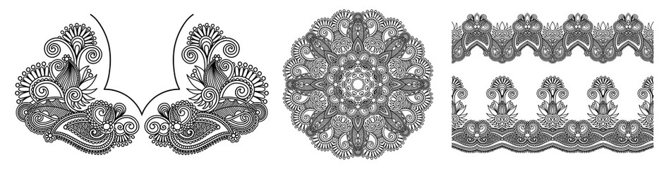 collection of seamless decorative ethnic ornamental floral stripes