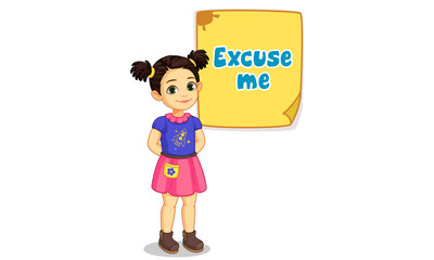 cute little girl with board of Excuse Me text
