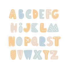 ABC - Latin alphabet. Unique hand drawn nursery poster with handdrawn letters in scandinavian style. Vector illustration. - 245125535