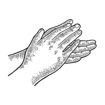 Applause clapping hands engraving vector illustration. Scratch board style imitation. Hand drawn image.