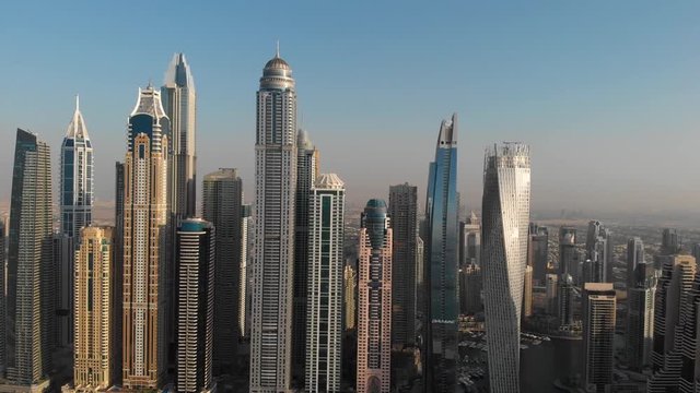 Panorama of the modern district Dubai  Marina against the sky. United Arab Emirates.  