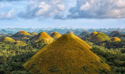 Famous Chocolate Hills aerial drone view, Bohol Island, Philippines - obrazy, fototapety, plakaty