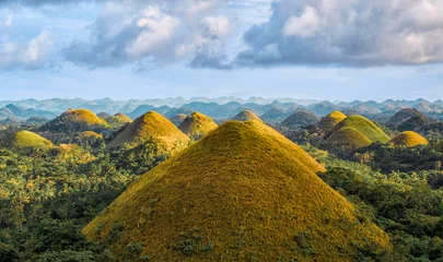 Fotobehang Famous Chocolate Hills aerial drone view, Bohol Island, Philippines © Alexey Pelikh