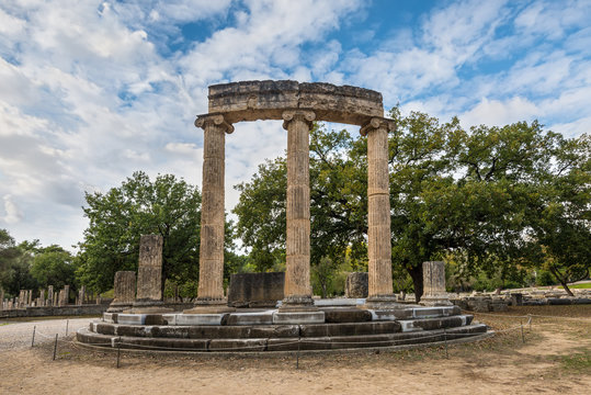 Archaeological Site of Ancient Olympia. The Philippeion in the Altis of Olympia was an Ionic circular memorial in limestone and marble.