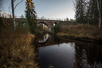 Lonely bridge with a river in front of it in Central Finland