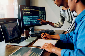 Programmer working in a software development and coding technologies. Website design.Technology...