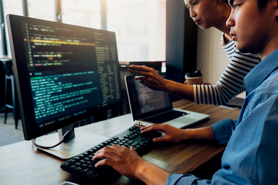 Programmer working in a software development and coding technologies. Website design.Technology concept.