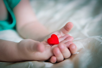 love and family concept. little girl holding heart in hands