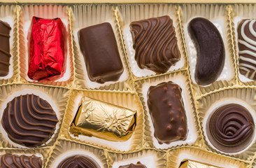 Box of gourmet bonbons, aka bon-bons and truffles, pralines box