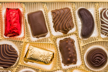 Box of gourmet bonbons, aka bon-bons and truffles, pralines box