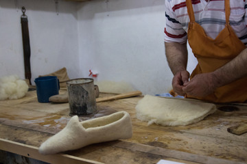 Crafts Wool slippers handmade proction in Kruje, Albania