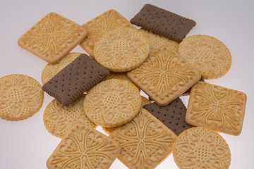 Brown, square ,round, biscuits cracker  isolated on white background