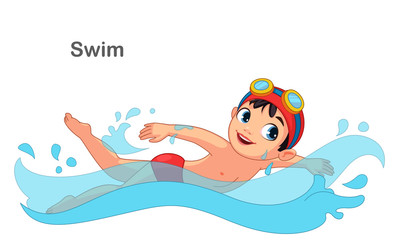 Little Boy Swimming Vector Illustration