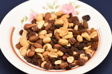 Assorted mix of dry fruits and Nuts almond,cashew, peanut,raisin and walnut 