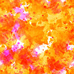 Seamless pattern of yellow, orange, red watercolor blots