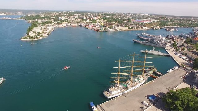 Sevastopol, Crimea-may 30, 2017: Aerial view of the city landscape of Sevastopol with views of the sights