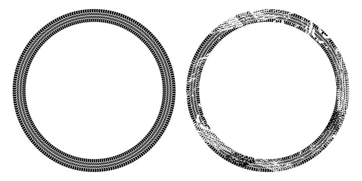 Round frame of car tire tracks isolated on white background, vector background
