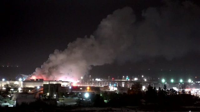 Burning Building At Night