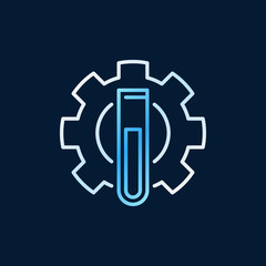 Test-tube with gear outline colored icon. Vector chemistry symbol or logo element on dark background