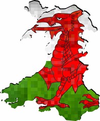 Grunge Wales map with flag inside - Illustration